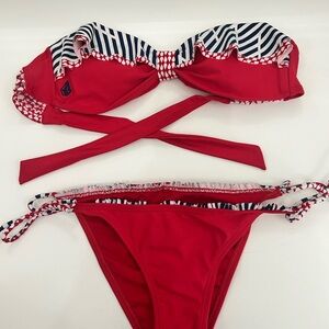 Red and Navy Striped Bikini Set